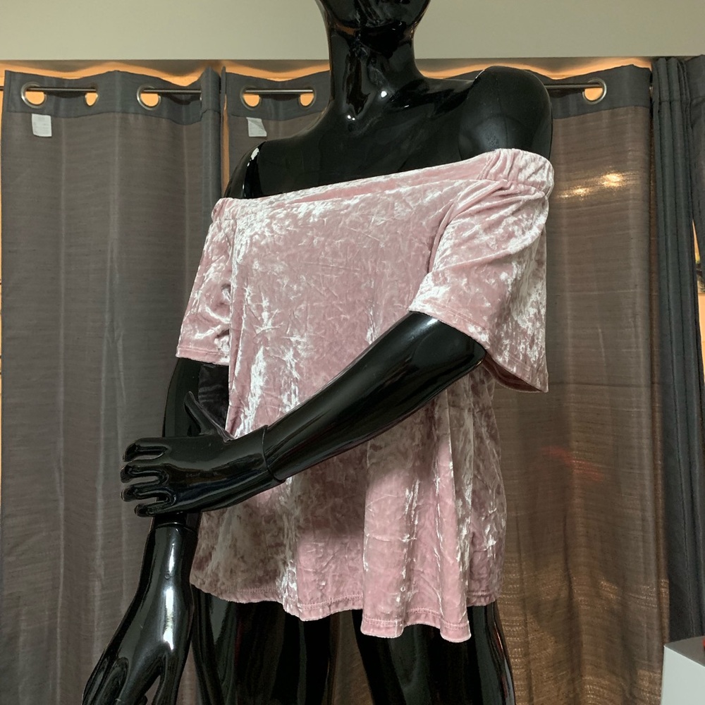 Gorg blush pink velvet off the shoulder shirt!